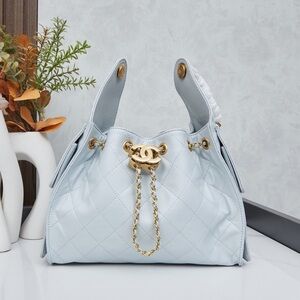 Chanel Sky Blue Quilted Shoulder Bag with Gold Chain